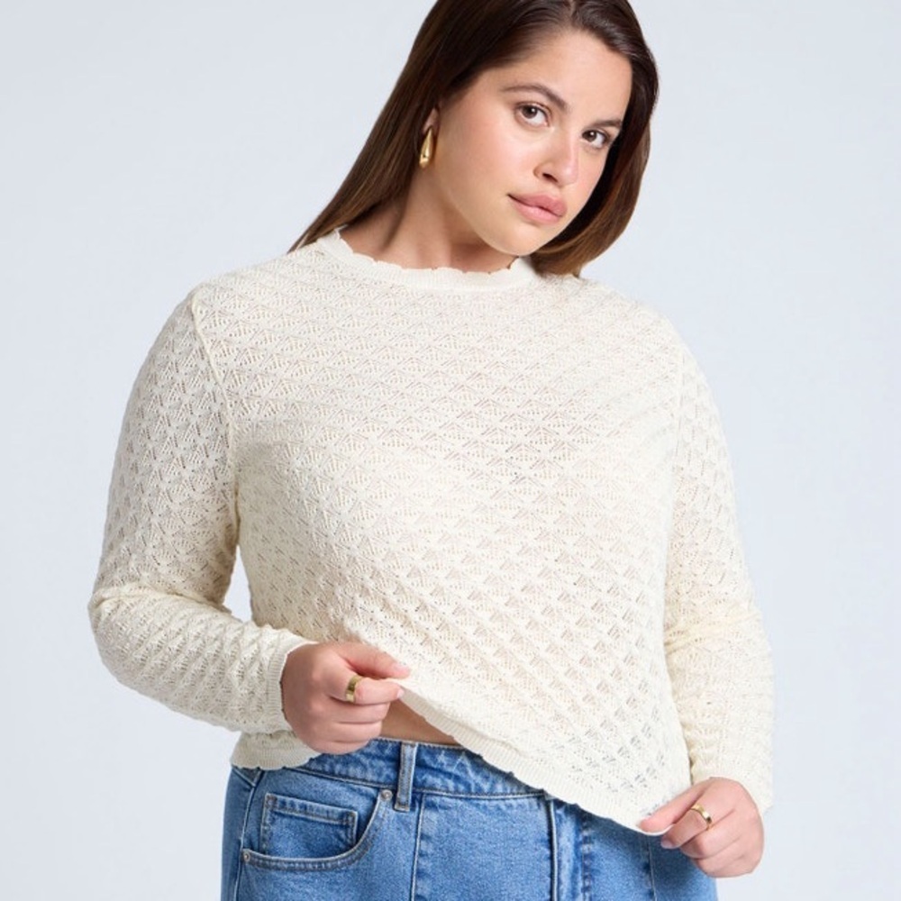 Eloquii Long Sleeve Crewneck Crochet Sweater Size 22/24